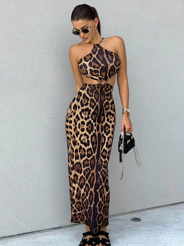 Laure ™ vestido cut out de leopardo